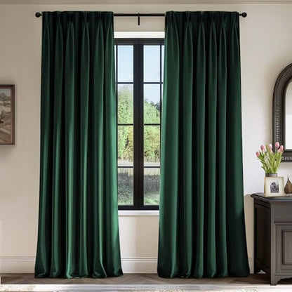 Lazzzy Green Velvet Curtains 96 Inch Length Blackout Pinch Pleated Room Darkening Drapes Luxury Back Tab Thermal Modern Treatments for Bedroom Living Room 2 Panels, 52 x 96 Inch, Emerald Green - color: Emerald Green, size: 52"W x 96"L (Pack of 2)