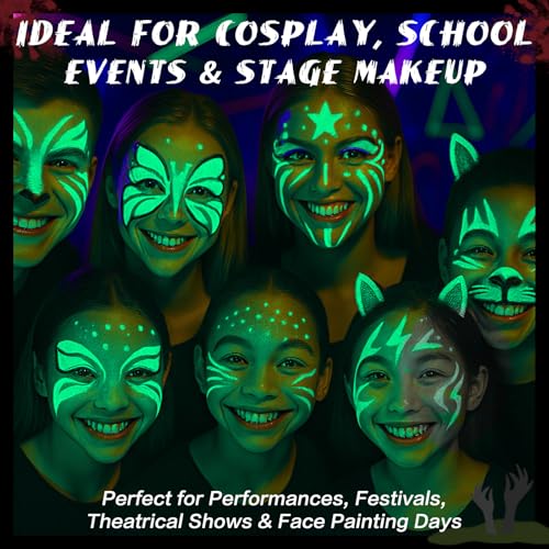 BOBISUKA Neon Green Face Paint Stick, Highly Pigmented Full Coverage Washable UV Glow Cream Face & Body Paint for Halloween Witch Skull Robot Alien Cosplay SFX, Sports Eye Black & Costume Party - color: Neon Green