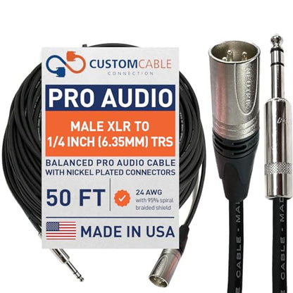 Custom Cable Connection 50 Foot Neutrik NC3MXX Male XLR to Neutrik Rean NYS228 1/4 Inch (6.35mm) TRS Balanced Pro Audio Cable - size: 50 Foot, style: Male (Black)