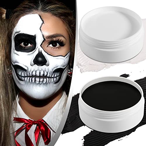 Black White Face Paint Body Painting, 2 PCS Pro White+Black Face Body Paint Oil Based Cream Palette Kit for Art Theater Halloween Party Cosplay Clown SFX Makeup for Kids Adults (200g/7.06oz)