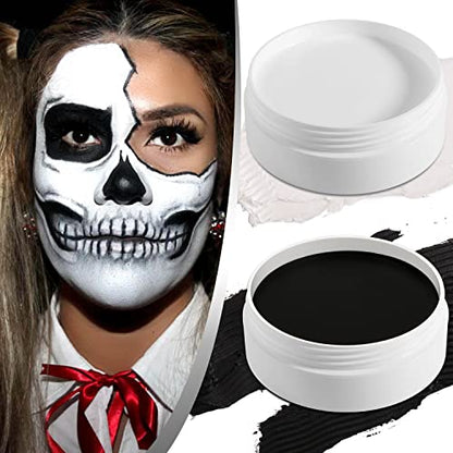 Black White Face Paint Body Painting, 2 PCS Pro White+Black Face Body Paint Oil Based Cream Palette Kit for Art Theater Halloween Party Cosplay Clown SFX Makeup for Kids Adults (200g/7.06oz)