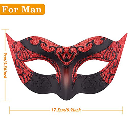 SIQUK Couple Masquerade Masks Set Venetian Party Mask Costume Mask - color: Black & Red