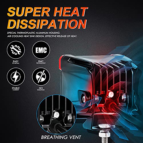 Auxbeam FA Series 3-Inch 40W Red Shell Offroad LED Pods Cube Ditch Lights | Flood Beam, 4800 Lumens, Off-Road Driving Lights, A-Pillar Hood Bumper, for 4WD Jeep Wrangler Ford F-150 Toyota 4Runner - color: Flood Beam, Red