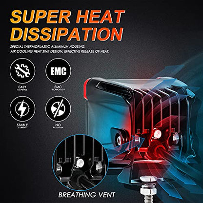 Auxbeam FA Series 3-Inch 40W Red Shell Offroad LED Pods Cube Ditch Lights | Flood Beam, 4800 Lumens, Off-Road Driving Lights, A-Pillar Hood Bumper, for 4WD Jeep Wrangler Ford F-150 Toyota 4Runner - color: Flood Beam, Red
