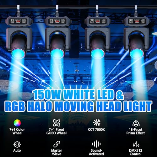 2PCS 150W Moving Head DJ Lights, 7+1 Gobos & 7+1 Colors Spotlight with 18 Rotatable Prisms, DMX512 & Sound Activated Modes for Events Parties Shows - color: Black-2PCS