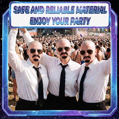 Mepase Bald Caps with Glasses Mustache Accessories | Halloween Cosplay Style Set, Bald Cap, Adult Lens Glasses, Beard Stickers, Costume Party Disguise Accessories - color: Wrinkle