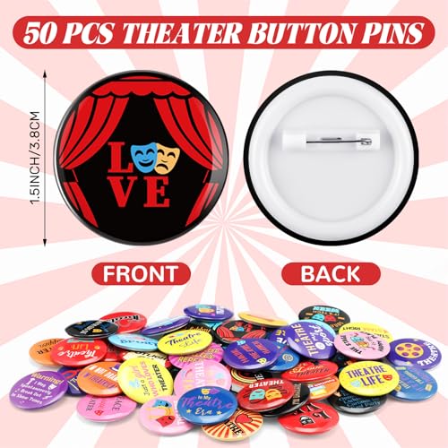 Landical 50 Pcs Funny Round Button Pins Unique Graphic Badges, Cute Cartoon Decorative Brooch Pins for Backpacks, Hats Jackets Clothing DIY Craft Gift Favors - style: Theater