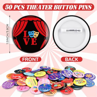 Landical 50 Pcs Funny Round Button Pins Unique Graphic Badges, Cute Cartoon Decorative Brooch Pins for Backpacks, Hats Jackets Clothing DIY Craft Gift Favors - style: Theater