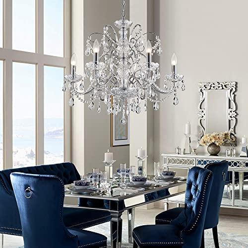 Saint Mossi 6-Lights Crystal Chandelier Crystals Raindrop Chandelier,Modern Crystal Pendant Light Fixture Modern Chandelier for Bedroom,Living Room,Dining Room,H22 X D24,Chain Adjustable - color: Clear-Chrome