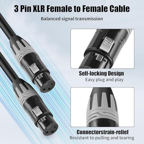 SMALL-EYE XLR Female to Female Mic Cable 5 ft 2-Pack, 3-Pin Balanced | 22AWG OFC Copper, Low Noise Audio, Reliable Connector Fit, Studio and Live Sound - size: F to F -5ft, style: Female to Female