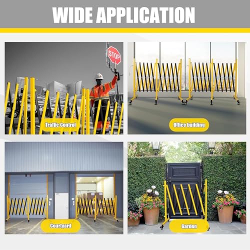 Metal Expandable Barricade, 23 Ft Retractable Fence Outdoor, Mobile Safety Barrier Gate, Easily Assembled Expanding Gate with Casters, Collapsible Accordion Barricade Gate Outdoor - size: 23 FT