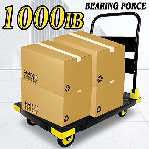 Platform Truck Cart 1000LBS Chinco Star Folding Push Cart Dolly Portable Moving Dolly Cart with 360° Swivel 5'' Wheels Heavy Duty Foldable Flatbed Cart for Hand Moving (35L x24W x40H in) - color: Silver - 35"x24" - 1000 Lbs