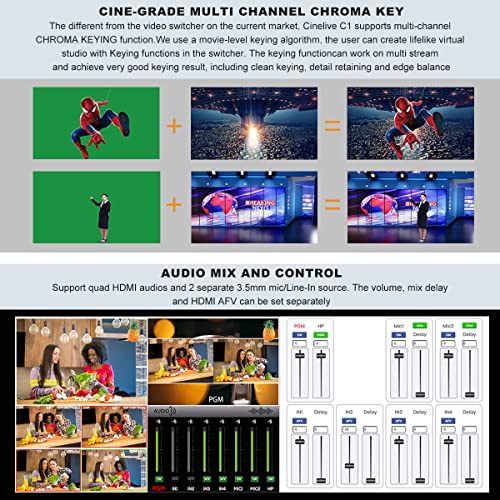 CINETREAK C1 4*HDMI Video Mixer Switcher with 5inch Screen livestream Video Mixer H.264 Recorder with PTZ Camera Control Broadcast switcher Live Production Mixer for OBS,Vmix,YouTube,Ins - style: Cinetreak C1