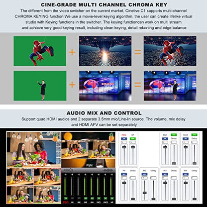 CINETREAK C1 4*HDMI Video Mixer Switcher with 5inch Screen livestream Video Mixer H.264 Recorder with PTZ Camera Control Broadcast switcher Live Production Mixer for OBS,Vmix,YouTube,Ins - style: Cinetreak C1