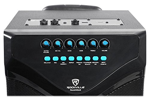 Rockville ROCKnGo 8" Portable Rechargeable Bluetooth PA Speaker with Mic | 360W Peak / 90W RMS, Wireless VHF Mic, 4-8 Hour Rechargeable Battery, XLR / USB, Wheels, 5 Band EQ, Record, Echo, Class D Amp