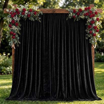 Hunnmingre 2 Pcs 5 X10 ft Velvet Curtains Backdrop Drapes, Black | Wrinkle Free Silky, Velvet Wedding Backdrop Drapes, Photo Curtains for Parties Birthday Baby Shower Photography Background - color: Black