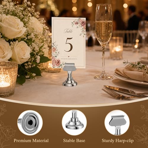 ERYTLLY 16 PK Place Card Holders 1.7 inches Table Card Holder Steel Card Holders for Weddings,Birthdays,Photos, Memo Notes, Restaurants (Silver) - color: Silver