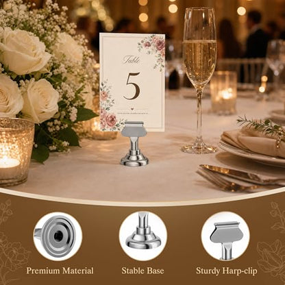 ERYTLLY 16 PK Place Card Holders 1.7 inches Table Card Holder Steel Card Holders for Weddings,Birthdays,Photos, Memo Notes, Restaurants (Silver) - color: Silver