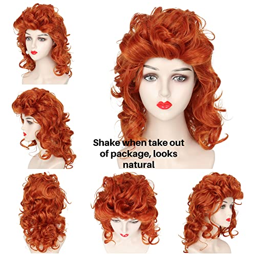 Miss U Hair Long Curly Ginger Red Wig Copper Red 50's Housewife Wig for Women Adult Halloween Costume - color: Orange