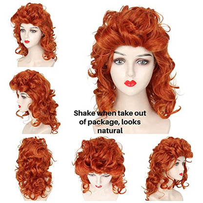 Miss U Hair Long Curly Ginger Red Wig Copper Red 50's Housewife Wig for Women Adult Halloween Costume - color: Orange