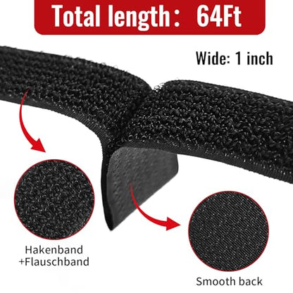 1" x64ft Hook and Loop Straps with Metal Buckles, Molle Cable Straps, Adjustable Fastening Cinch Strap, Reusable Nylon Securing Cord Ties, 1 inch Wide, Black with 70 Buckles - color: 1"x64ft, 70 Buckles