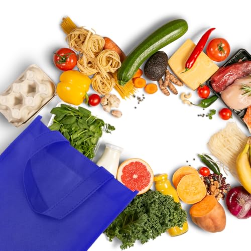 Jexine 72 Pcs Non Woven Tote Bags Bulk, Reusable Large Gift Bags with Handles, Grocery Bag for Party Favors, 14 x 10 Inch - color: Royal Blue