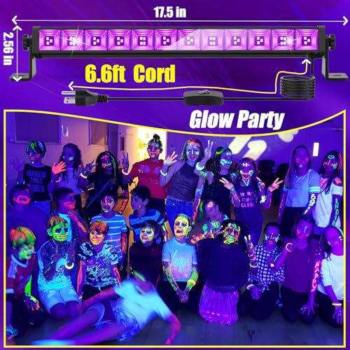 45W LED Black Light Bar, Blacklight with 6.6ft Cord+Switch, Light Up 26x26ft, Glow in The Dark for Halloween, Party, Birthday, Body Paint, Fluorescent Poster, Bedroom