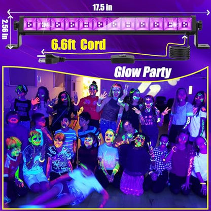 45W LED Black Light Bar, Blacklight with 6.6ft Cord+Switch, Light Up 26x26ft, Glow in The Dark for Halloween, Party, Birthday, Body Paint, Fluorescent Poster, Bedroom