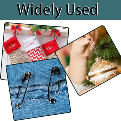 250 Pieces 6 Different Sizes Safety Pins Large and Small Safety Pins Durable, Rust-Resistant for Art Craft Sewing Jewelry Making Home Office Supplies (Black) - color: Black