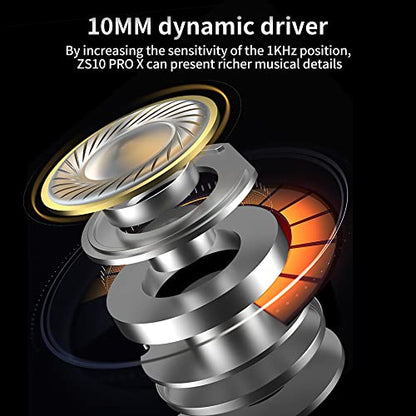 KZ ZS10 PRO X in Ear Monitor Headphones, Upgrade 4BA+1DD Hybrid Driver IEM Earphones, HiFi Metal Wired Gaming Earbuds, for Singers Bass Player Drummers Guitarist Musicians Dj (Without Mic,Black) - style: Without Mic