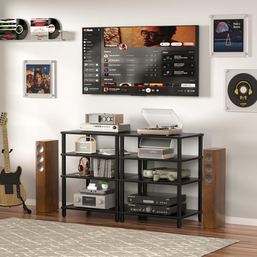 LELELINKY 4-Tier AV Media Player Stand, Black Stereo Cabinet, Modern Stereo Cabinet, Wooden TV Stand,Game Console Shelf, Multifunctional Entertainment Center, Suitable for Home, Conference Room - color: Black, size: 4 Tier