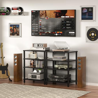 LELELINKY 4-Tier AV Media Player Stand, Black Stereo Cabinet, Modern Stereo Cabinet, Wooden TV Stand,Game Console Shelf, Multifunctional Entertainment Center, Suitable for Home, Conference Room - color: Black, size: 4 Tier