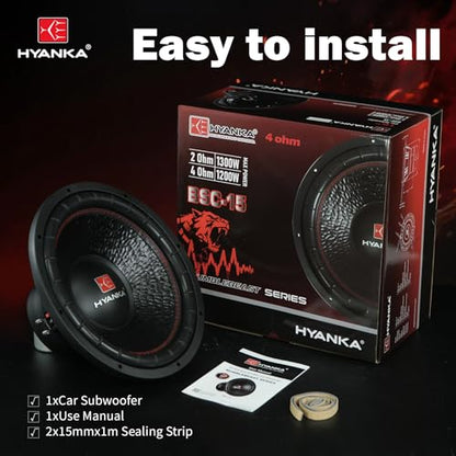 H YANKA BSC-15-4 15 Inch Subwoofer - 1200W MAX Power 15 Inch Paper Cone Subwoofer Car Audio, Black Iron Basket, 2.5“ Dual Voice Coil 4 Ohm Impedance 15 Sub for Cars - size: 15" Dual 4 Ohm