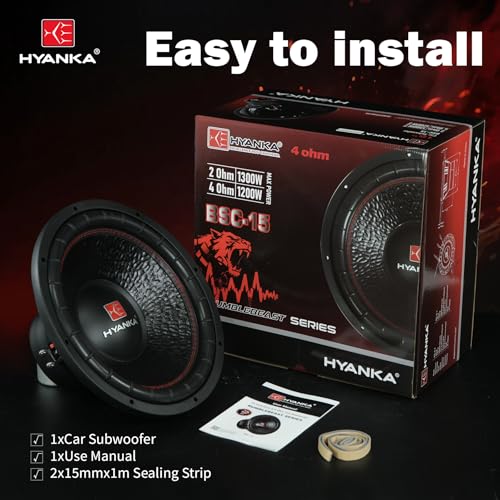 H YANKA BSC-15-4 15 Inch Subwoofer - 1200W MAX Power 15 Inch Paper Cone Subwoofer Car Audio, Black Iron Basket, 2.5“ Dual Voice Coil 4 Ohm Impedance 15 Sub for Cars - size: 15" Dual 4 Ohm