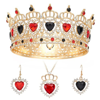 Queen Crown Rhinestone Wedding Crowns and Tiaras for Women Costume Party Hair Accessories Princess Birthday Crown Crystal Bridal Crowns - color: Gold Black+Red Crown
