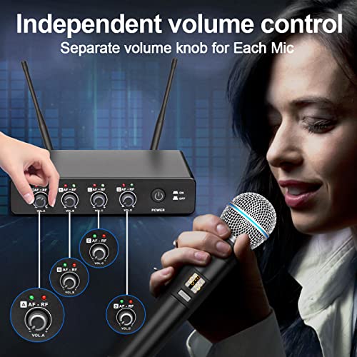 Depusheng R4 Karaoke Wireless Microphones Professional 4 Channels Handheld Wireless Microphone System Metal Dynamic Mic for Karaoke Singing, House Party, Church, Performance - style: 4 Handheld mic