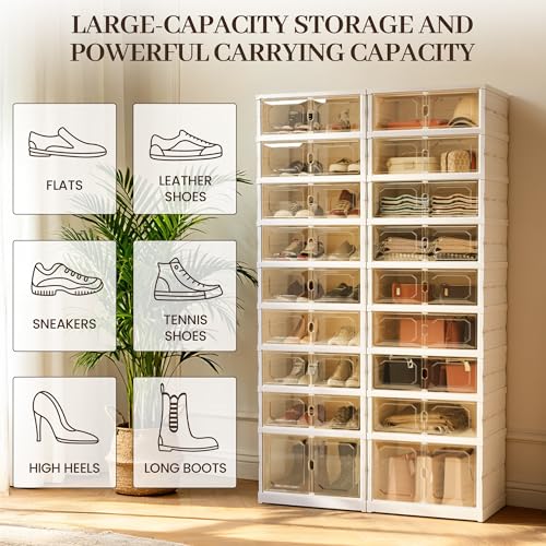 Foldable Shoe Rack Set of 2, 9 Tier Collapsible Shoe Rack with Magnetic Doors, Large Capacity Clear Display Cabinet with Wheels for 18 Pairs, Apartment Entryway - size: 9 Layers-B