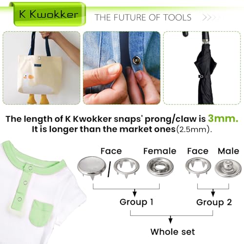 K Kwokker Pearl Snaps for Fabric w/Snap Pliers, 140 Set, 12mm Metal Snap Button Kit for Clothing, Shirts, Onesie, Romper, Denim, Bag, Sewing Supplies, Snap Fastener Tool for Clothes - color: B. Pearl White