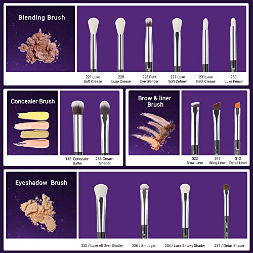 Jessup Eye Makeup Brushes Set Professional for Eyeshadow Eyeliner Brow T177 | 15pcs Labeled Brush Set, Mixed Goat-Synthetic Hair, Sharp Definition, Creates Smoky & Natural Eye Looks, for Makeup Lover - color: Pearl Black/Silver