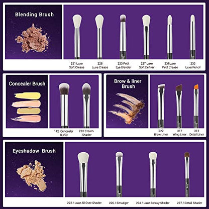 Jessup Eye Makeup Brushes Set Professional for Eyeshadow Eyeliner Brow T177 | 15pcs Labeled Brush Set, Mixed Goat-Synthetic Hair, Sharp Definition, Creates Smoky & Natural Eye Looks, for Makeup Lover - color: Pearl Black/Silver
