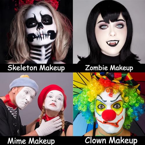 MEICOLY Clown Makeup Kit,White Black Red Face Body Paint for Halloween Devil Joker Zombie Vampire Skeleton SFX Makeup,Pro Oil Based Body Paint with 6 Painting Brushes,4 Sponges,130g/4.59 oz - color: Black White Red Face Paint