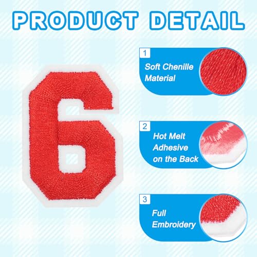 MECCANIXITY Iron on Number Patches 2" Number 6 Iron on Embroidered Patch Sew on Letter Stickers Applique for Repairing Clothing Jeans Shoes Hats DIY(Red, Pack of 9) - style: Number 6