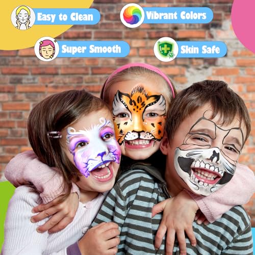Drawdart Face Painting Kit for Kids- 12 Vibrant Colors Face Paint Crayons- Safe and Washable Face Paint Sticks for Adults Kids Party, Halloween, Birthday Makeup