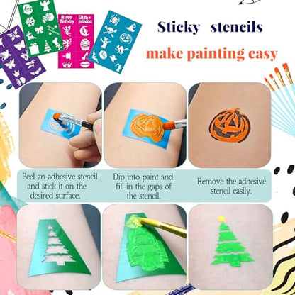 20PCS Temporary Tattoo Stencils, Paint Stencils Kit, Girl Boy Glitter Tattoos Stencils Pack for School Show Birthdays Halloween Christmas Party Favor Supplies (20 Sticky Stencils) - color: 20 Sticky Stencils
