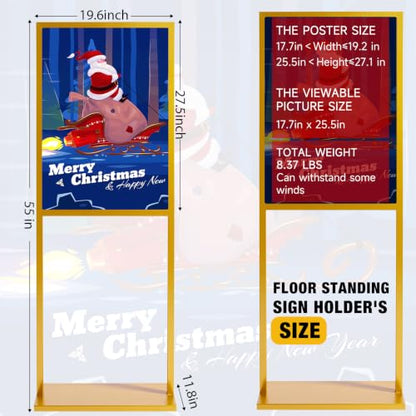 Blulu 4 Pcs Sign Stand Holder, 19.6"x 27.5" Double Sided Metal Wedding Sign Stand, Heavy Duty Floor Standing Poster Holder, Outdoor Banner Stands with Non Slip Mat for Board and Foam Display (Gold) - color: Gold