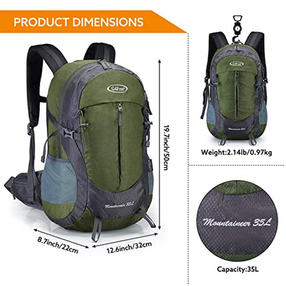 G4Free 35L Hiking Backpack for Women Men, Water Resistant Outdoor Sports | Nylon Water Resistant, 35L (19.7"*12.6"*8.7"), Camping, Climbing, Travel Daypack, Lightweight backpack with Rain Cover - color: Army Green