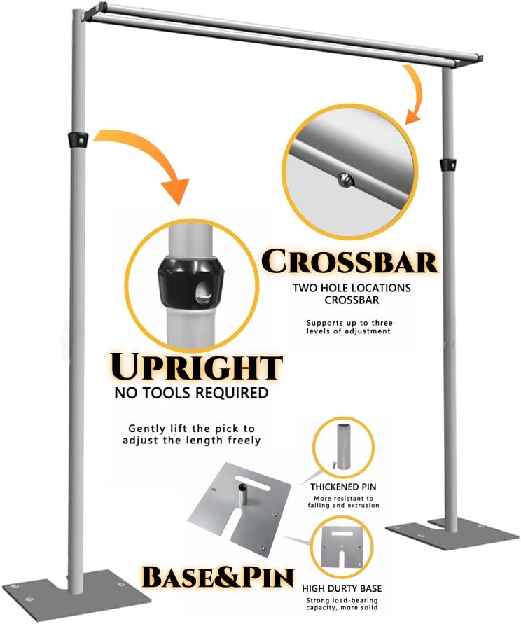 Pipe and Drape Adjustable Uprights, Crossbars,Bases & Hangers - Drape Systems for Backdrops, Trade Shows, Events, Photo Booths and Decorations by CITNAMOR (10' Tall x 10' Wide Kit(2xCrossbar)) - size: 10' Tall x 10' Wide Kit (2 x Crossbar)