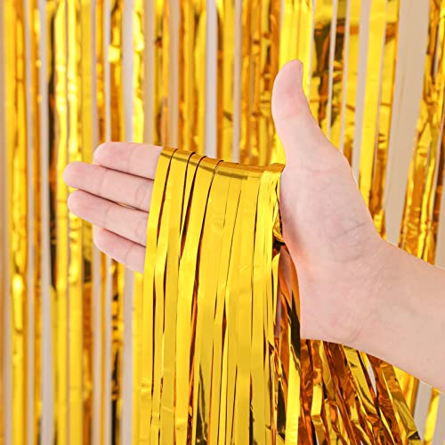 Voircoloria Gold Foil Fringe Backdrop Curtains, 3.3x8.2ft, 3 Pack | Tinsel Streamers, For New Years Eve, Graduation, Birthday, Baby Shower - color: 05 Gold