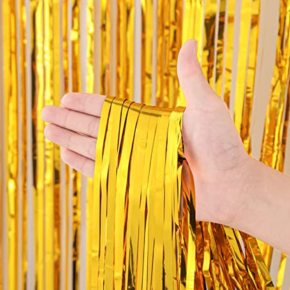Voircoloria Gold Foil Fringe Backdrop Curtains, 3.3x8.2ft, 3 Pack | Tinsel Streamers, For New Years Eve, Graduation, Birthday, Baby Shower - color: 05 Gold