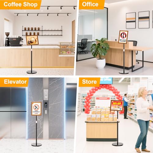 PPH-Sisy Pedestal Sign Holder 8.5x11 - Vintage Wooden Standing Sign Holder, Flyer Stand Menu Stand with Heavy-Duty Metal Base, Stable No Water/Sand Needed